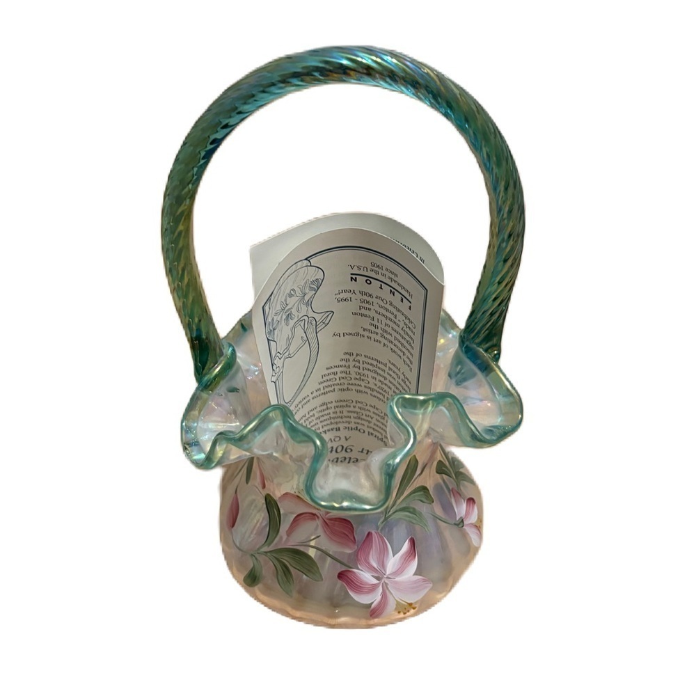 1995 Fenton 90th Anniversary Basket Hand Painted Signed Brenda Montgomery QVC